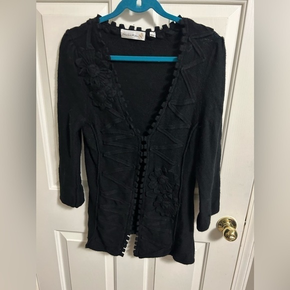 Charlie & Robin Anthropologie Black Cardigan Sweater Long Sleeve 100% Wool Med. - Picture 1 of 4